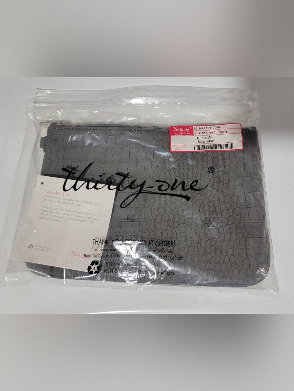 NIP-Thirty-One Rubie Mini Grey Crocodile Pouch